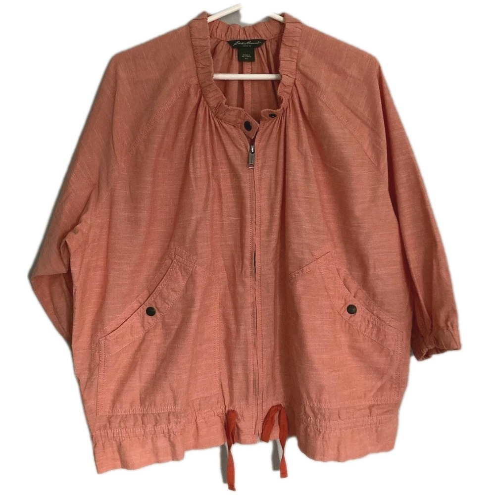 Eddie Bauer Jacket Women XXL Orange Lightweight Cotton Zip Pocket Drawstring EUC